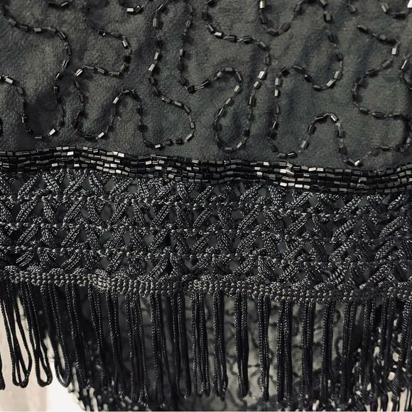 Scala Black Beaded Fringe Sheer Shawl Wrap Boho Jeweled Special Occasion Chic - Picture 8 of 11